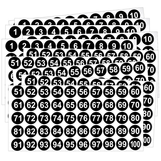 Ouligay 10 Sheets Small Number Stickers 1-100,Self Adhesive Consecutive Number Labels,Numbered Stickers,Waterproof for Office Kitchen Water Cup Marking, Classification(Black 1 Inch)