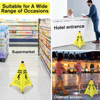 Ceenna 2 Pcs 19.5 Inch Wet Floor Sign Pop-up Safety Cone with Storage Tube Wet Floor Symbol Yellow Warning Sign for Retail, Grocery, Office, Cinema, Restaurant, Mall