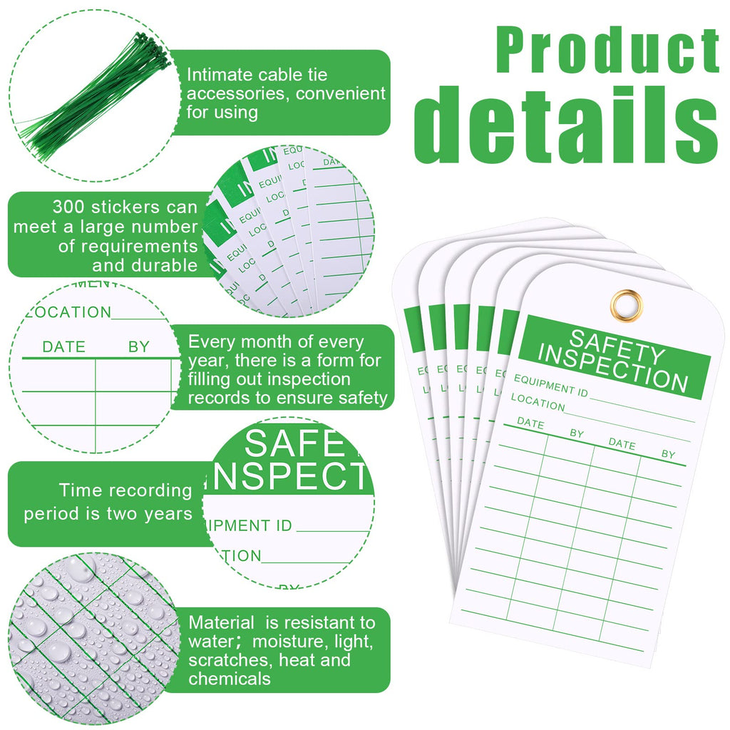 Chunful 100 Sets Ladder Safety Inspection Tags with Adjustable Zip Ties