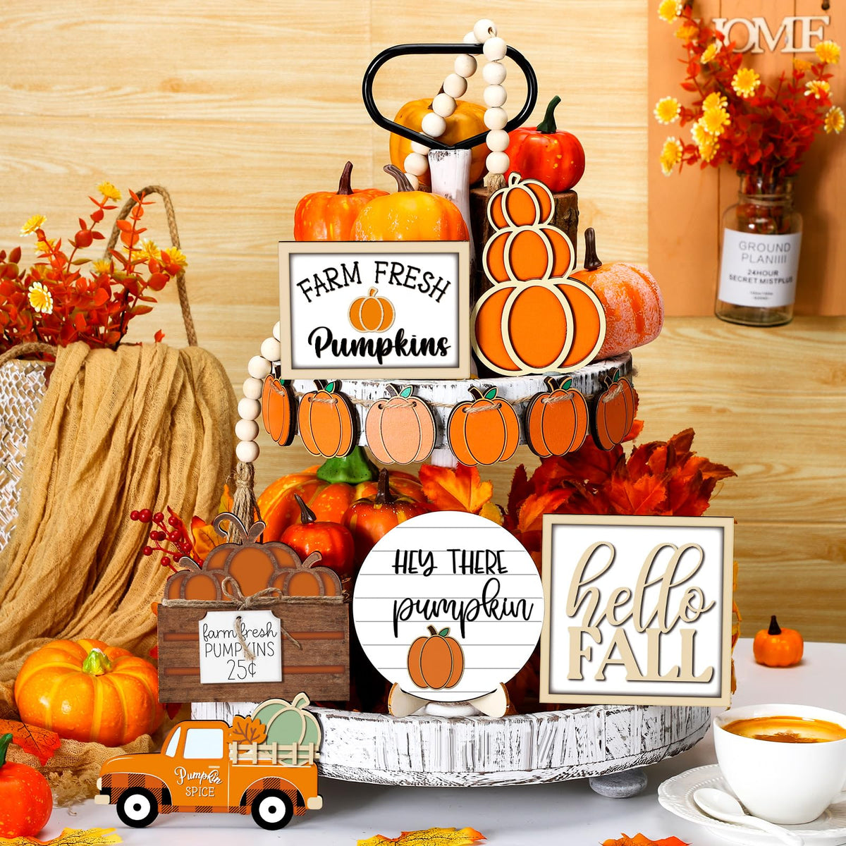 Maitys 14 Pcs Fall Tiered Tray Decoration Set Autumn Decor,Warm Style Warm Style