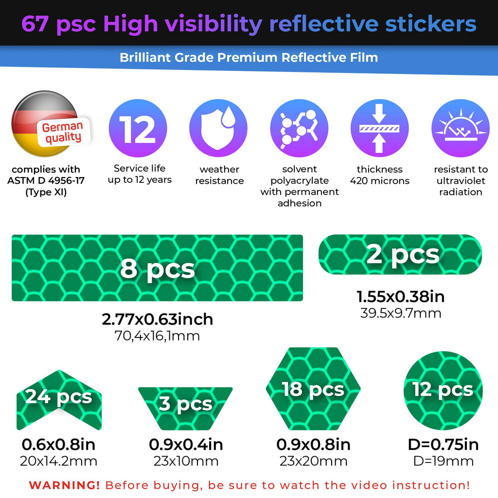 LOOM® Reflective Stickers for Bikes & Helmets | 67pc Brilliant, Green Brilliant-green
