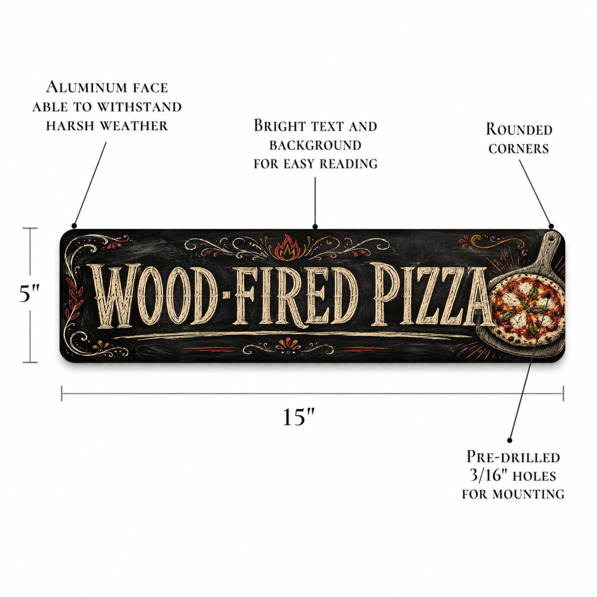 Vintage "Wood Fired Pizza" Chalkboard Metal Sign