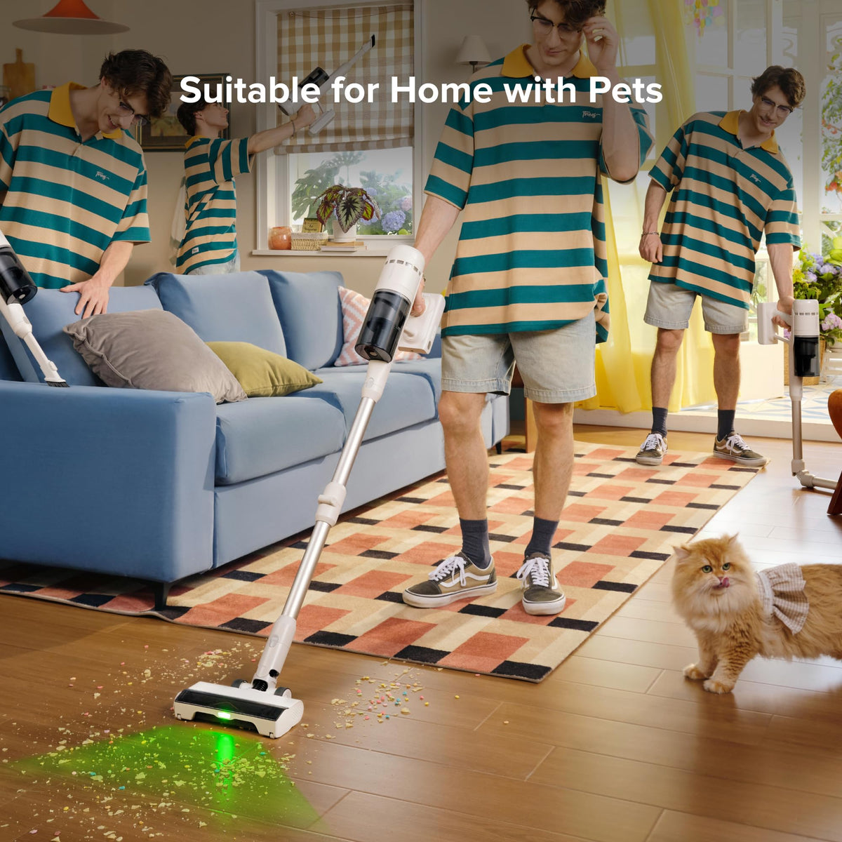 roborock Vacuum Cleaner Floor Stand for H60, H60 Pro and H60 Ultra, Cordless Stick Vacuum Cleaner for Home and Pet Hair, Anti-Tangle Brush, LED Dust Detection, White