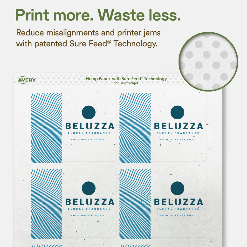 Avery Printable Rectangle Hemp Labels with Sure Feed Technology, 3" x 3-3/4", Off-White, Print-to-the-Edge, Laser & Inkjet Compatible, 48 Total, Great for Product Branding, Packaging, and More 48 Labels