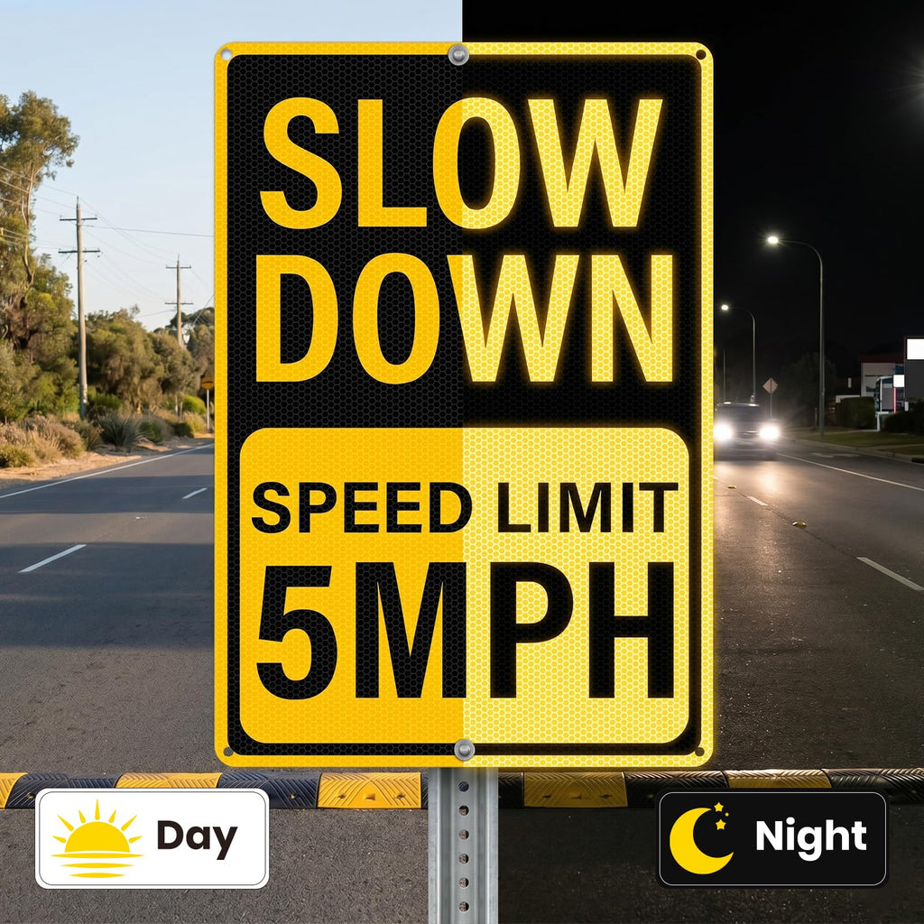 2 Pack Slow Down Speed Limit 5 MPH Signs 12 x 18 Inches Reflective Yellow