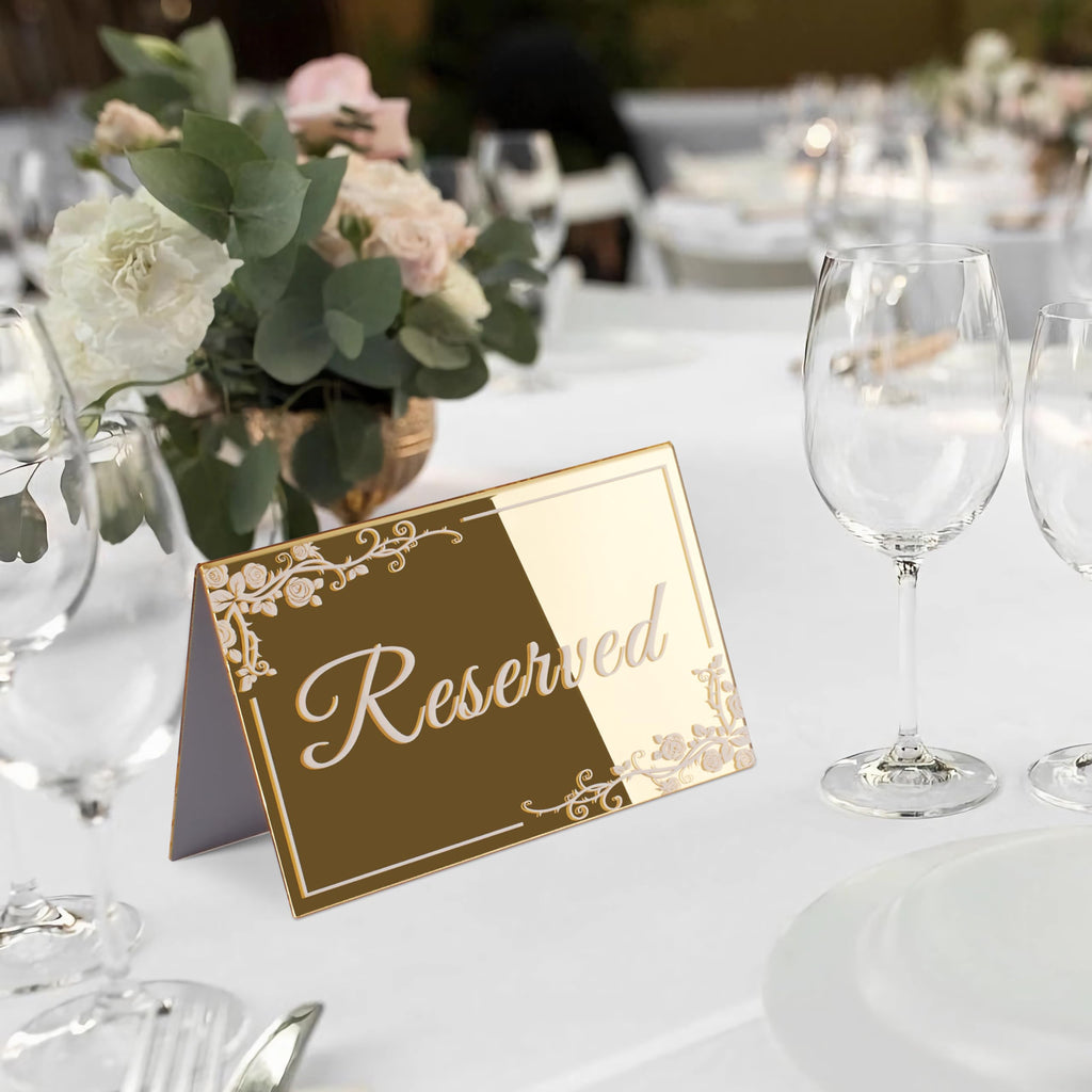 KAITELA Gold Acrylic Reserved Table Signs 6" x 4" Double Sided, Pack of 10