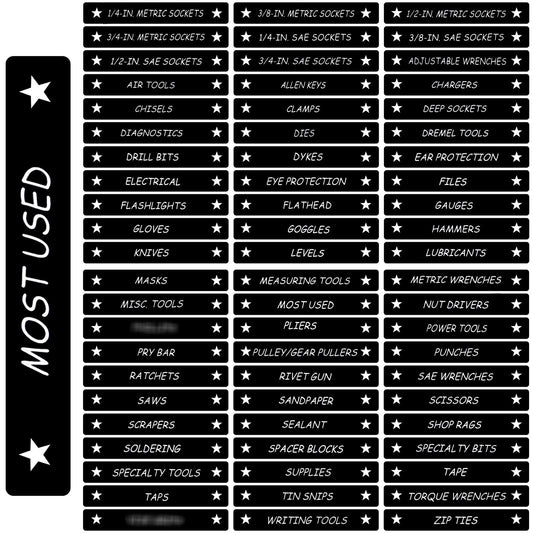 Tenare Toolbox Organization Magnetic Labels - 66 Pcs Steel Tool Chest Drawer Labels (4.5x0.75) |Magnets, Quick & Easy Organizer | Fits All Brands, Cabinets & Tool Boxes(Black) Black