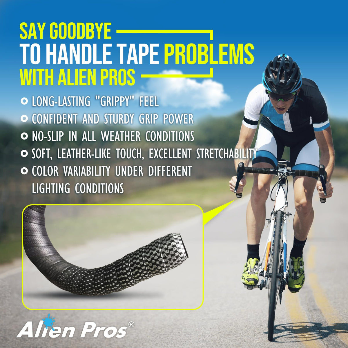 ALIEN PROS Set of 4 Blue & Silver Chameleon Bike Handlebar Tape - Elevate Your Ride with Stylish, Comfortable, and Color-Shifting PU Tape for Enhanced Grip with These Bicycle Handle bar Tape