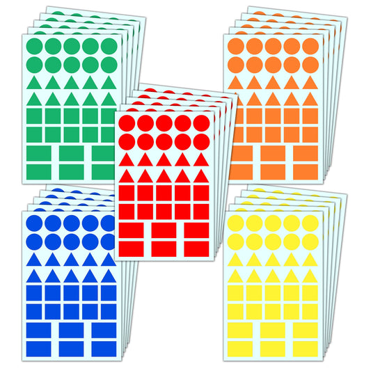 1800 Pack - Colored Shape Stickers Labels, 3/4" - 4 Shapes, 5 Colors