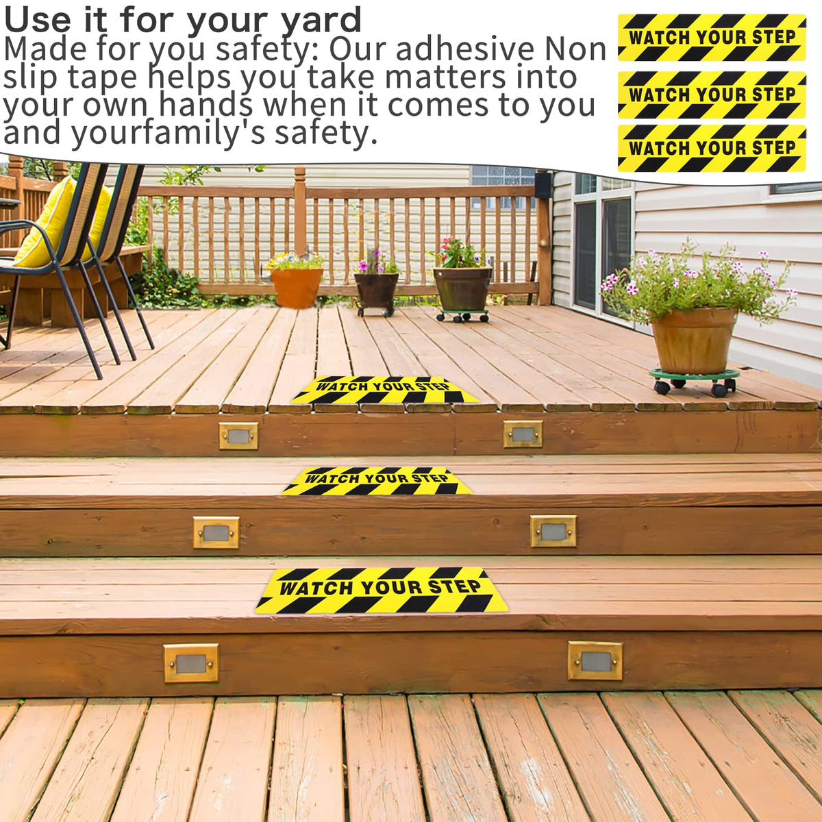 3-Pack Watch Your Step Sticker Sign Stair 6 x 24 Inch Caution Watch Your Step Floor Decals Warning Sticker Adhesive Tape Anti Slip Abrasive Tape for Workplace Safety Wet Floor Caution