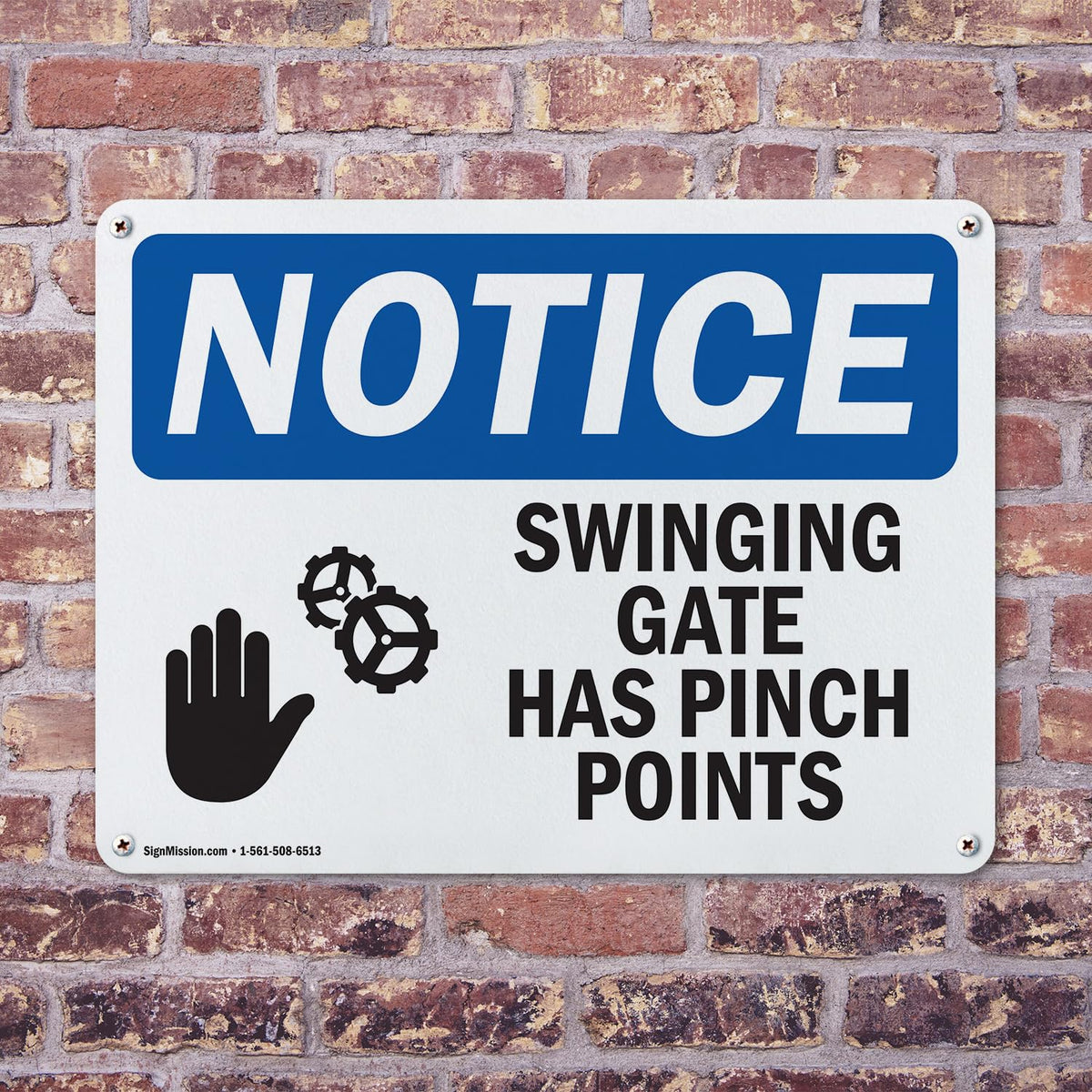 (2 Pack) Swinging Gate Has Pinch Points OSHA Notice Sign 10 Inch X 7 Inch Indoor/Outdoor Rust-Free Aluminum Metal Signs for Workplace, Workshop, and Construction Site, Made in the USA