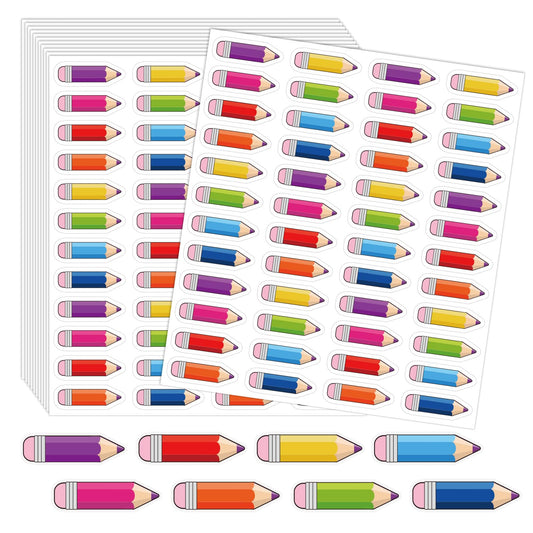 Whaline 480Pcs Colorful Pencil Sticker Labels Back to School Sticker Pencils Assorted Stickers Classroom Bulletin Board Decoration for Back to School Party Office Desk Wall Message Board Decor