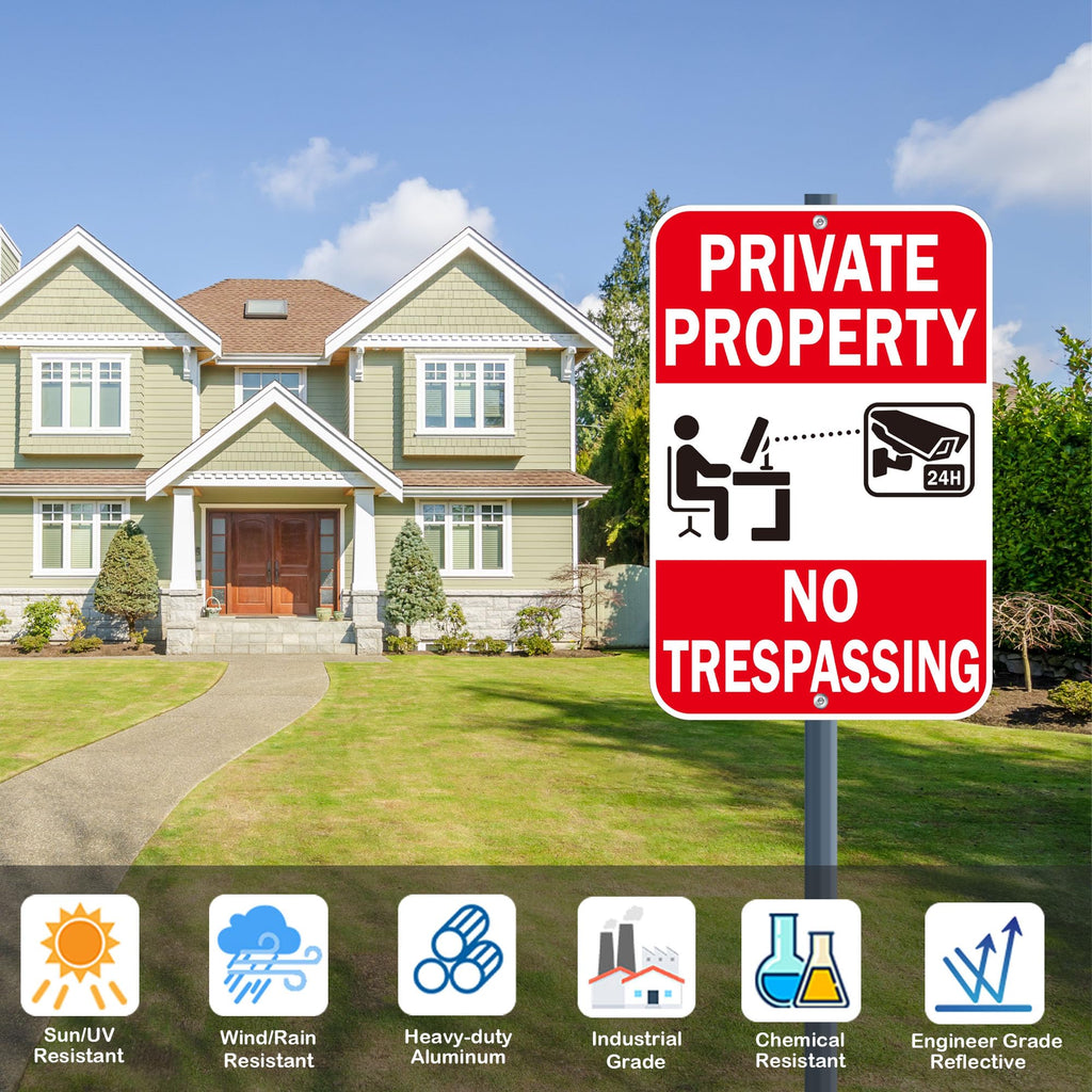 Security Signs Private Property No Trespassing Sign, Reflective Aluminum, 18 x 12 Inches, Weather Resistant, Waterproof, 2 Pack Red - 2 Pack - 12" x 18"