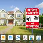 Security Signs Private Property No Trespassing Sign, Reflective Aluminum, 18 x 12 Inches, Weather Resistant, Waterproof, 2 Pack Red - 2 Pack - 12" x 18"