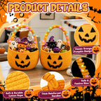 2Pcs Halloween Trick or Treat Basket with LED String Lights - Orange Orange+light