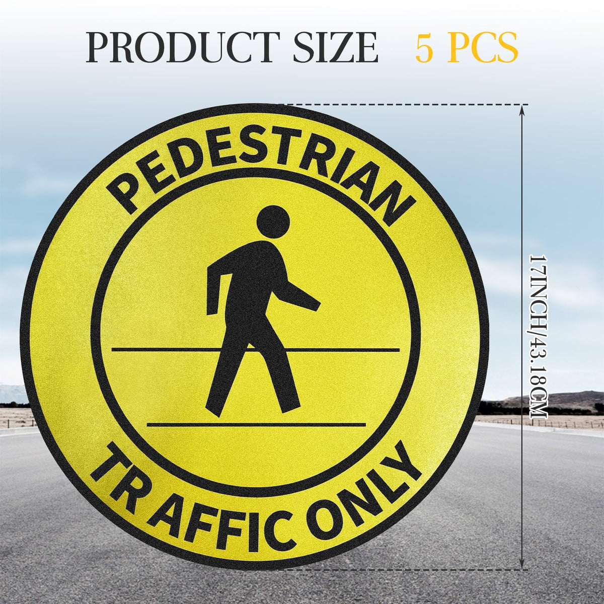 5 Pack Reflective Pedestrian Traffic Only Sticker Sign 17 Inch Round Pedestrian Safety Caution Sign Peel and Stick Adhesive Vinyl Anti-slip Floor Sticker