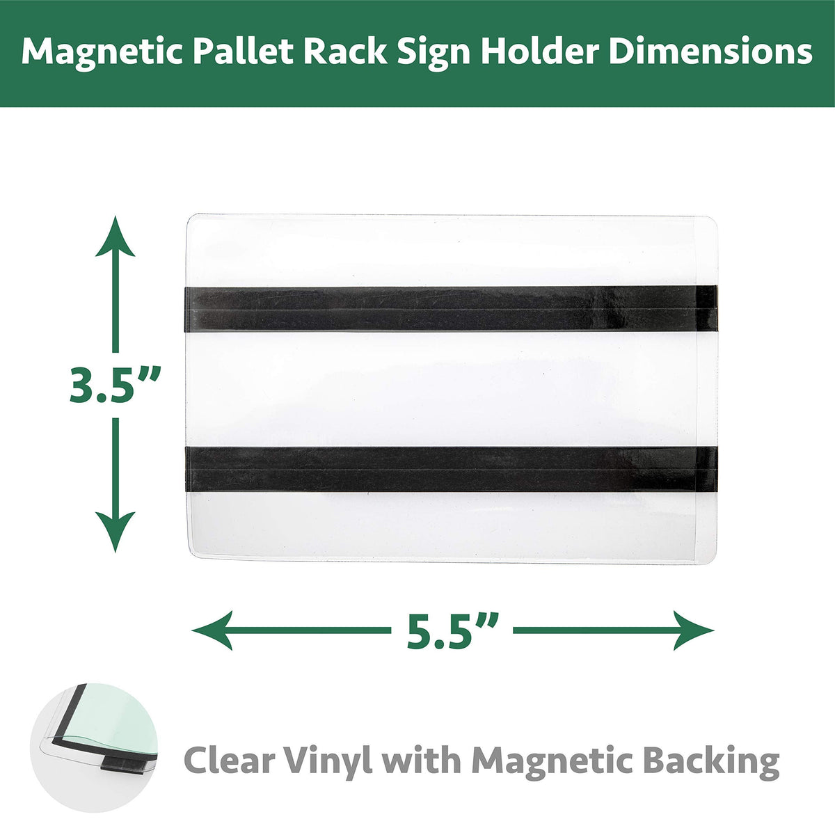 Pack of 25 - Pallet Rack Sign Holder with Two Magnetic Strips, Vinyl Pouch Label Holder with Side Opening, Rack & Shelf Card Holders, Size 3-1/2" Height x 5-1/2" Wide Pack of 25