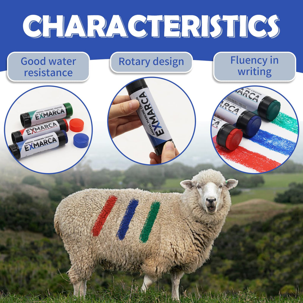 Livestock Marker Crayons 6 Pack 100g Twist-Up Water-Resistant Non-Toxic