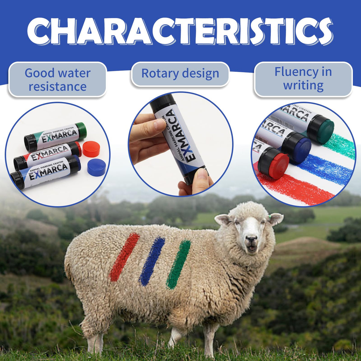 Livestock Marker Crayons 6 Pack 100g Twist-Up Water-Resistant Non-Toxic