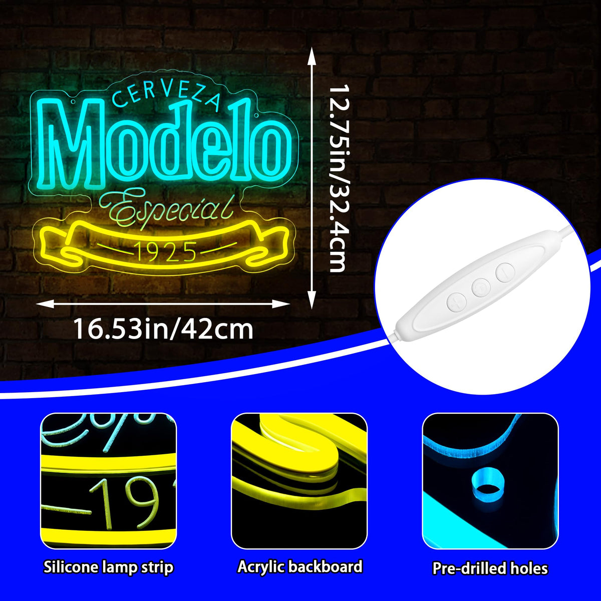 Beer Neon Sign for Wall Decor Dimmable Beer LED Neon Light for Man Cave Blue-b