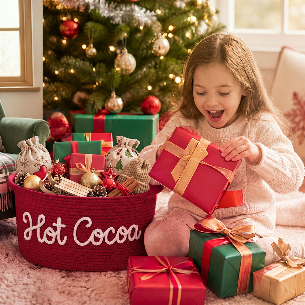 Meanplan Hot Cocoa Gifts Basket Empty Wiith Handles, Red