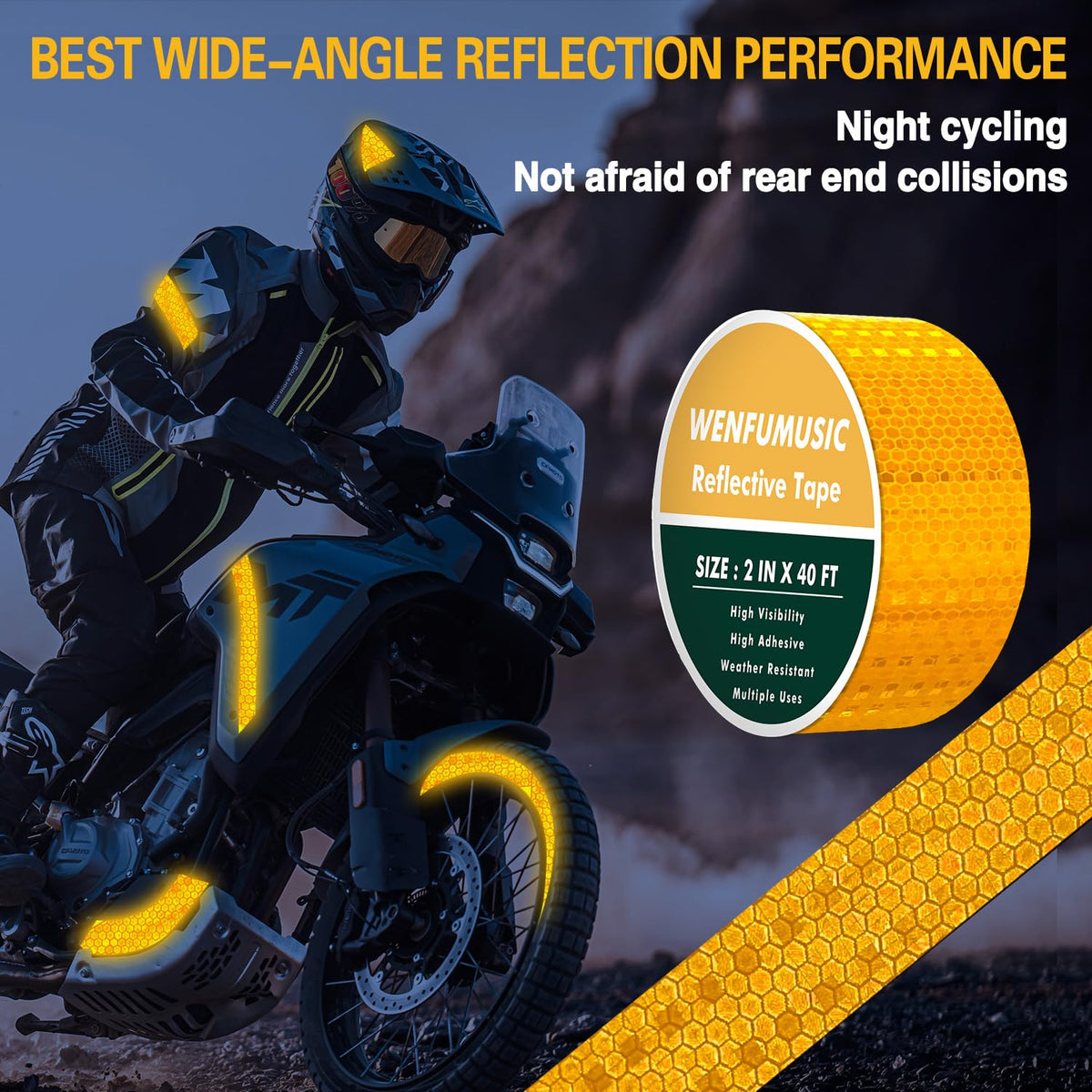 Reflective Tape 2" x40ft Yellow, DOT-C2 Waterproof Reflective Stickers & Reflector Tape with Strong Adhesive for Trucks, Trailers, Motorcycles, Bikes, Outdoor Safety