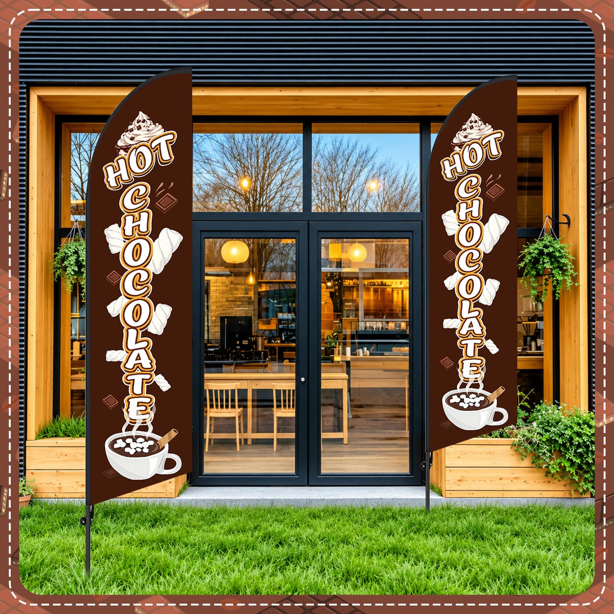 2 Pcs 11.2 FT Hot Chocolate Feather Flag Hot Chocolate Swooper Flag Only