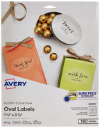 Avery Printable Blank Oval Labels, 1.5" x 2.5", Glossy Crystal Clear, 180 Customizable Labels (22854) 1.5" x 2.5" 180 labels Glossy Clear