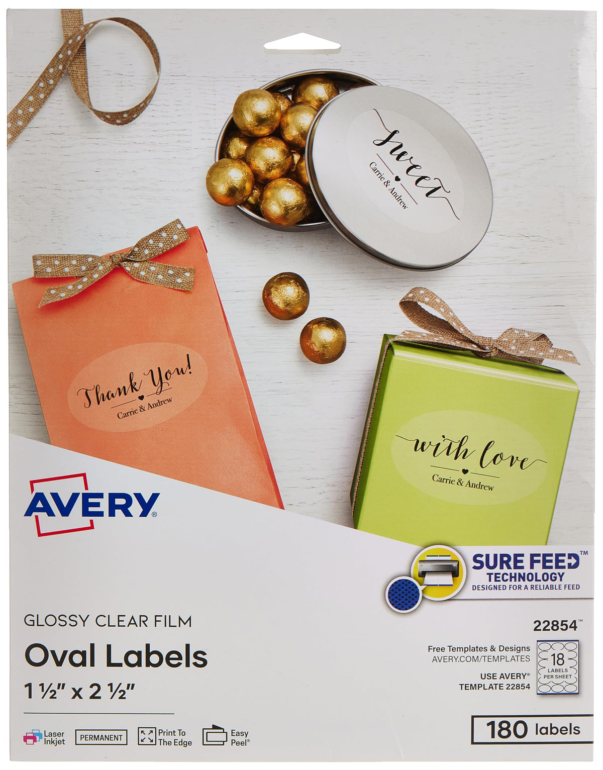 Avery Printable Blank Oval Labels, 1.5" x 2.5", Glossy Crystal Clear, 180 Customizable Labels (22854) 1.5" x 2.5" 180 labels Glossy Clear