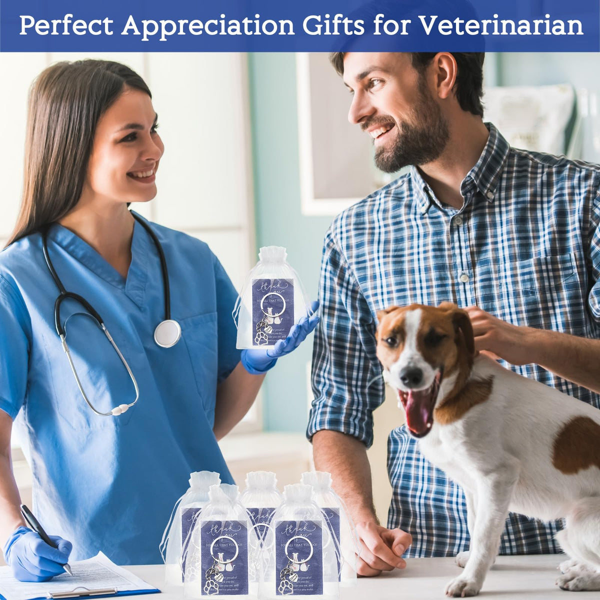 Xunyee Vet Tech Week Gifts Bulk Paw Keychains Cards 12