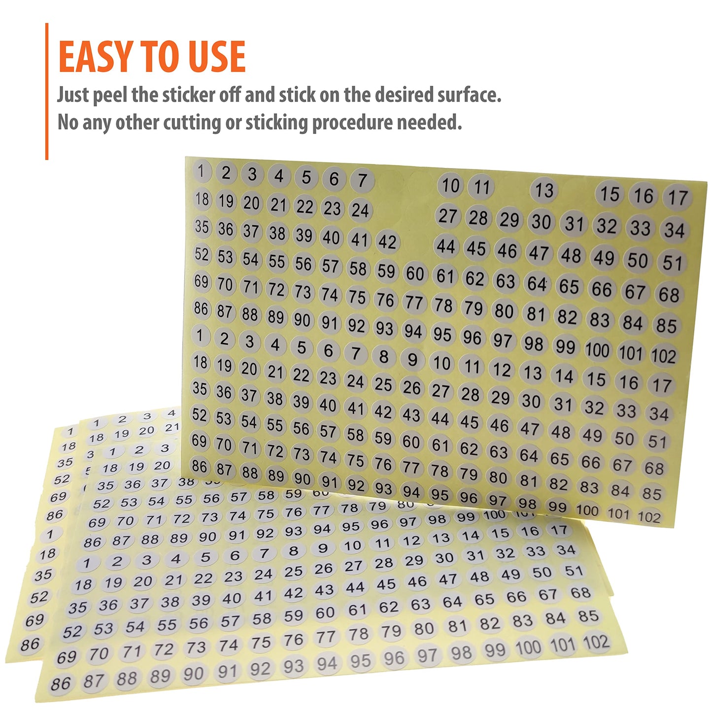 1-102 Round Number Stickers - 30 Sets of 3060 Self-Adhesive Labels: Small Number Stickers & Signs