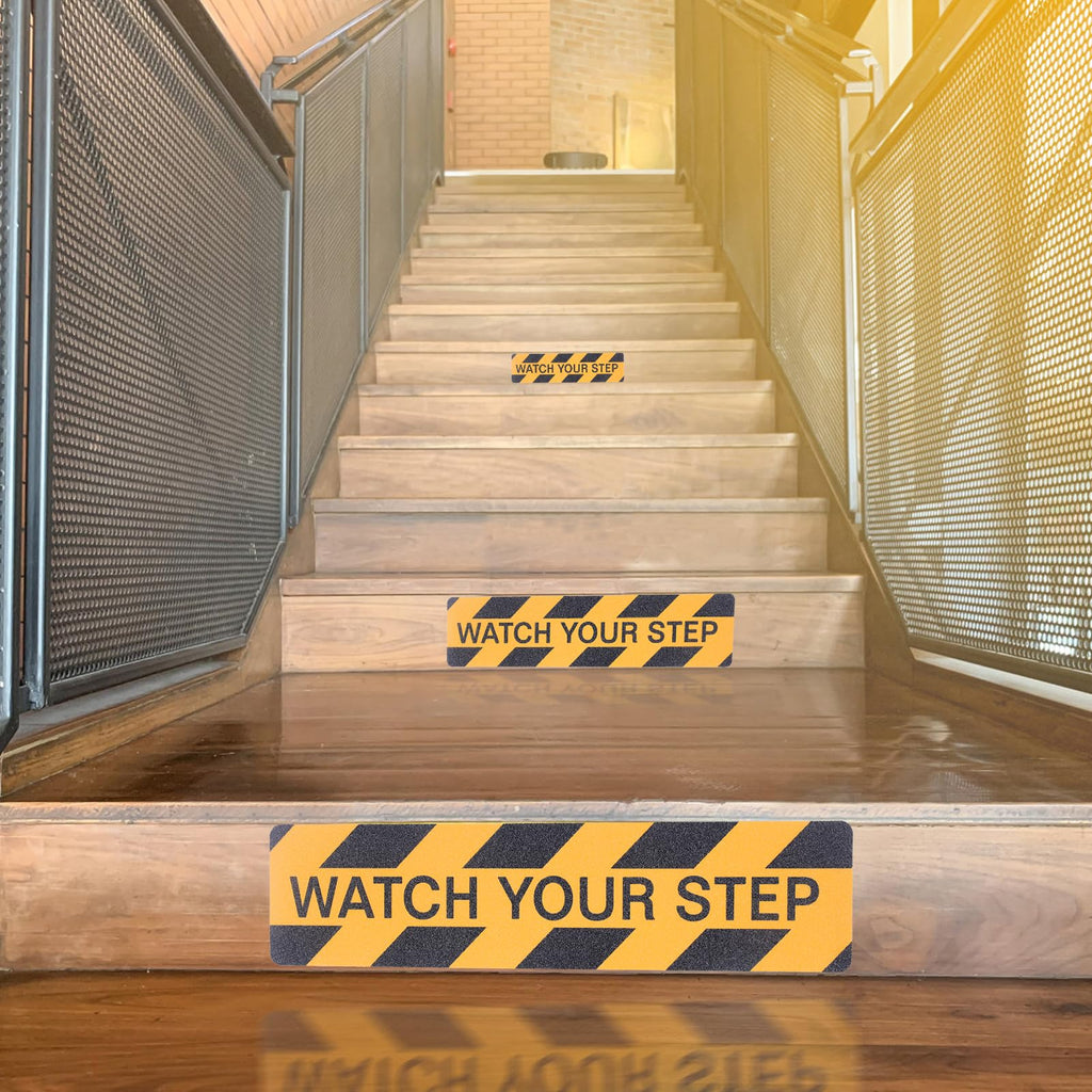 Watch Your Step Decals, 6 x 24 Inch, 6 Pack Caution Warning Stickers