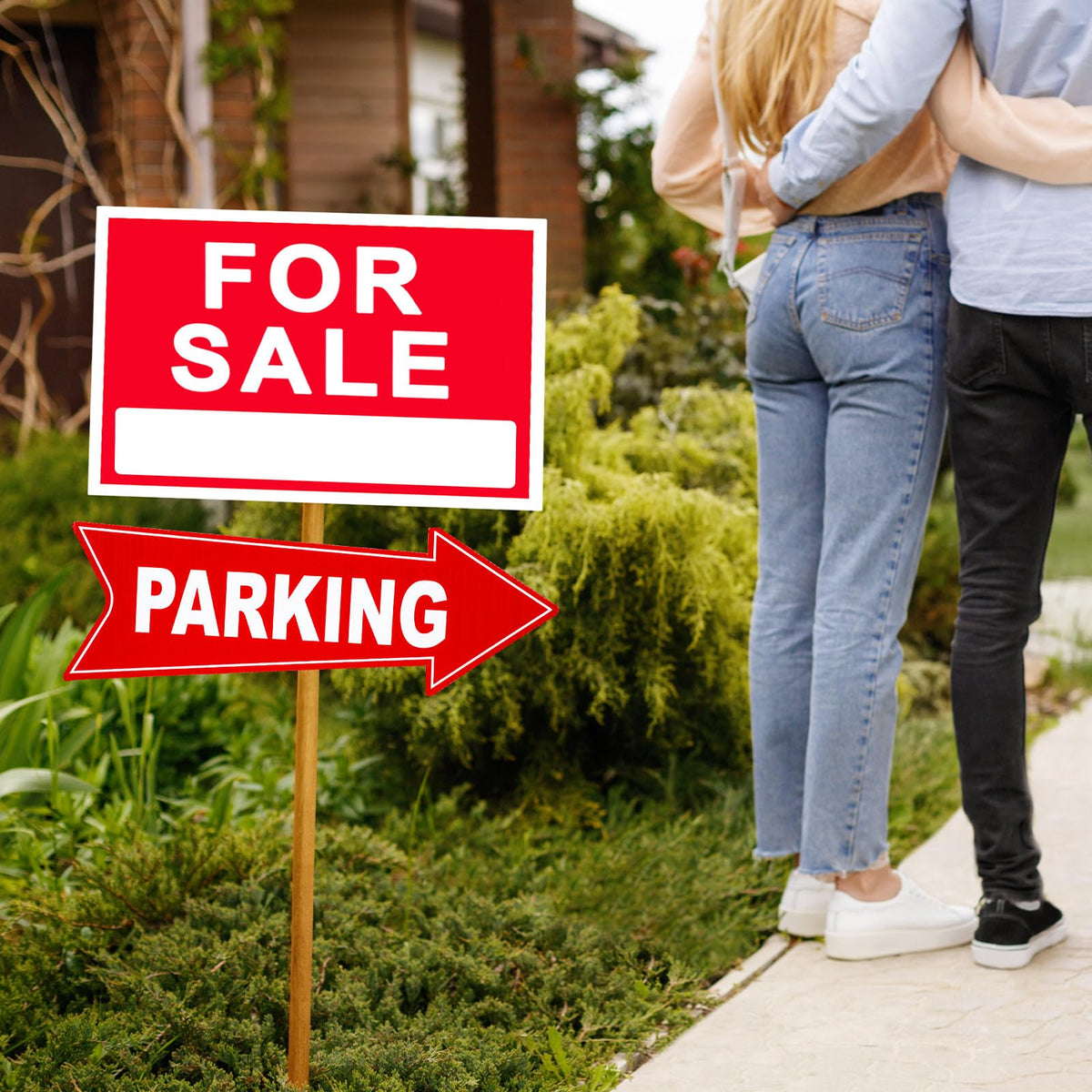 Barydat 8 Pcs Parking Sign with Stake 17 x 6 Inch Outside Event Parking Signs Directional Arrow Corrugated Plastic Signs Outside for Event Left and Right, Double Side Printed