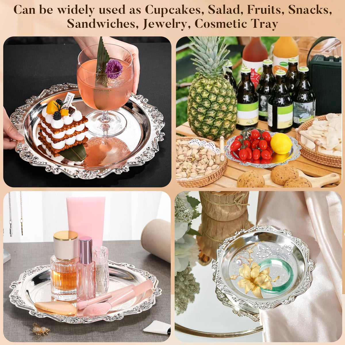 PRETYZOOM Silver Iron Serving Tray 20.00X20.00X1.50cm Decorative Tray