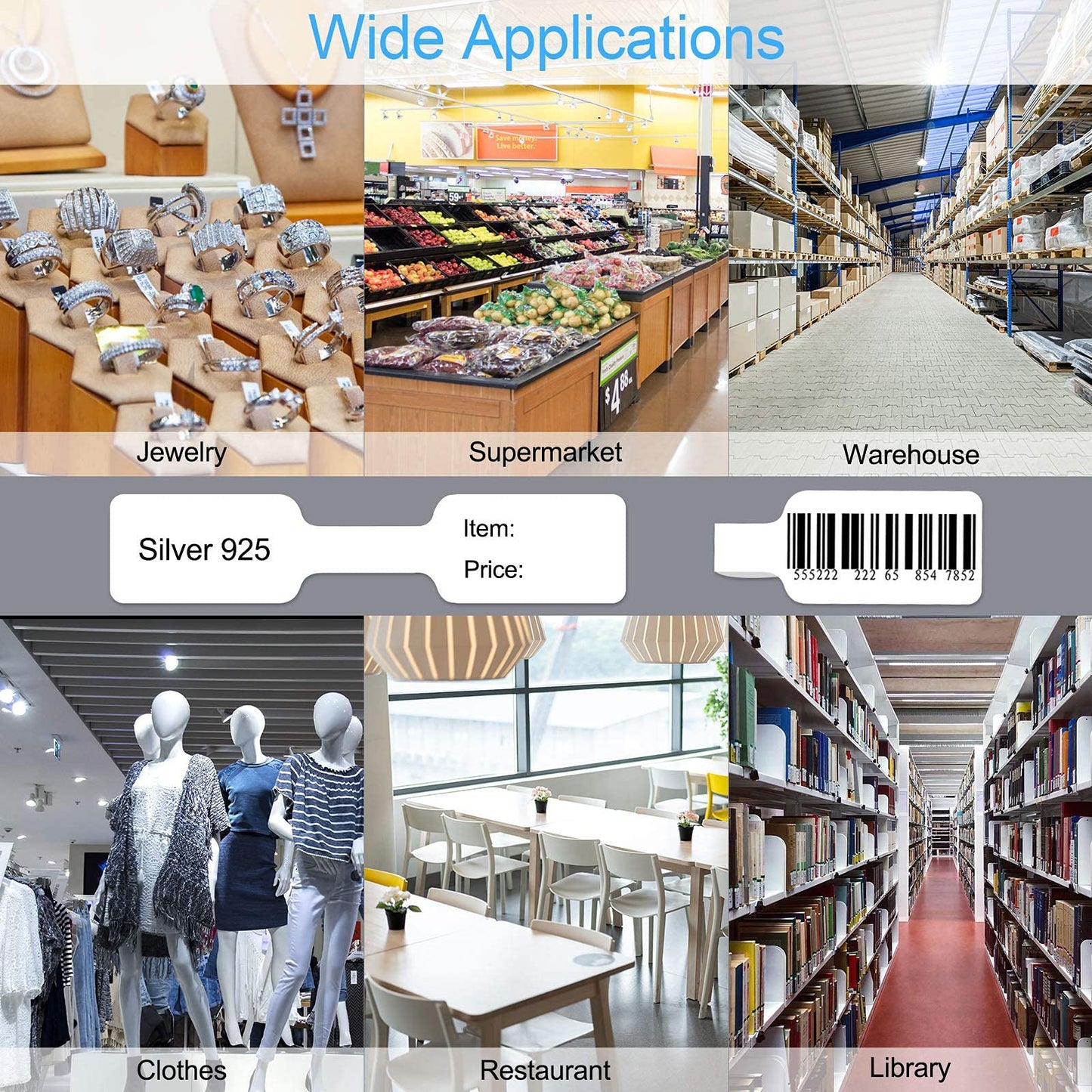 [2 Roll, 1500 Labels/Roll] Compatible for Dymo 30299 3/8" x 3/4" White Self-Adhesive Barbell Style Jewelry/Price Tag Labels for LabelWriter 300 310 450 Duo 4XL Printer [NOT FIT 550 & 5XL] 2