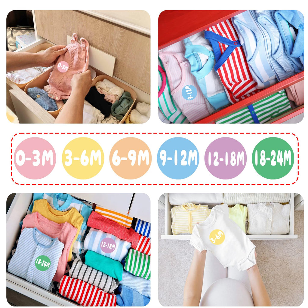 360 PCS Baby Clothing Size Stickers for Nursery Drawer(0-24 Months)