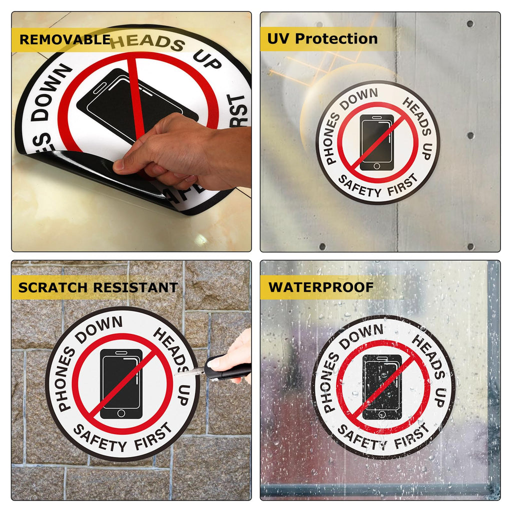 Phones Down Heads Up Sticker 12 Inch Vinyl Safety Floor Sign 10 PCS