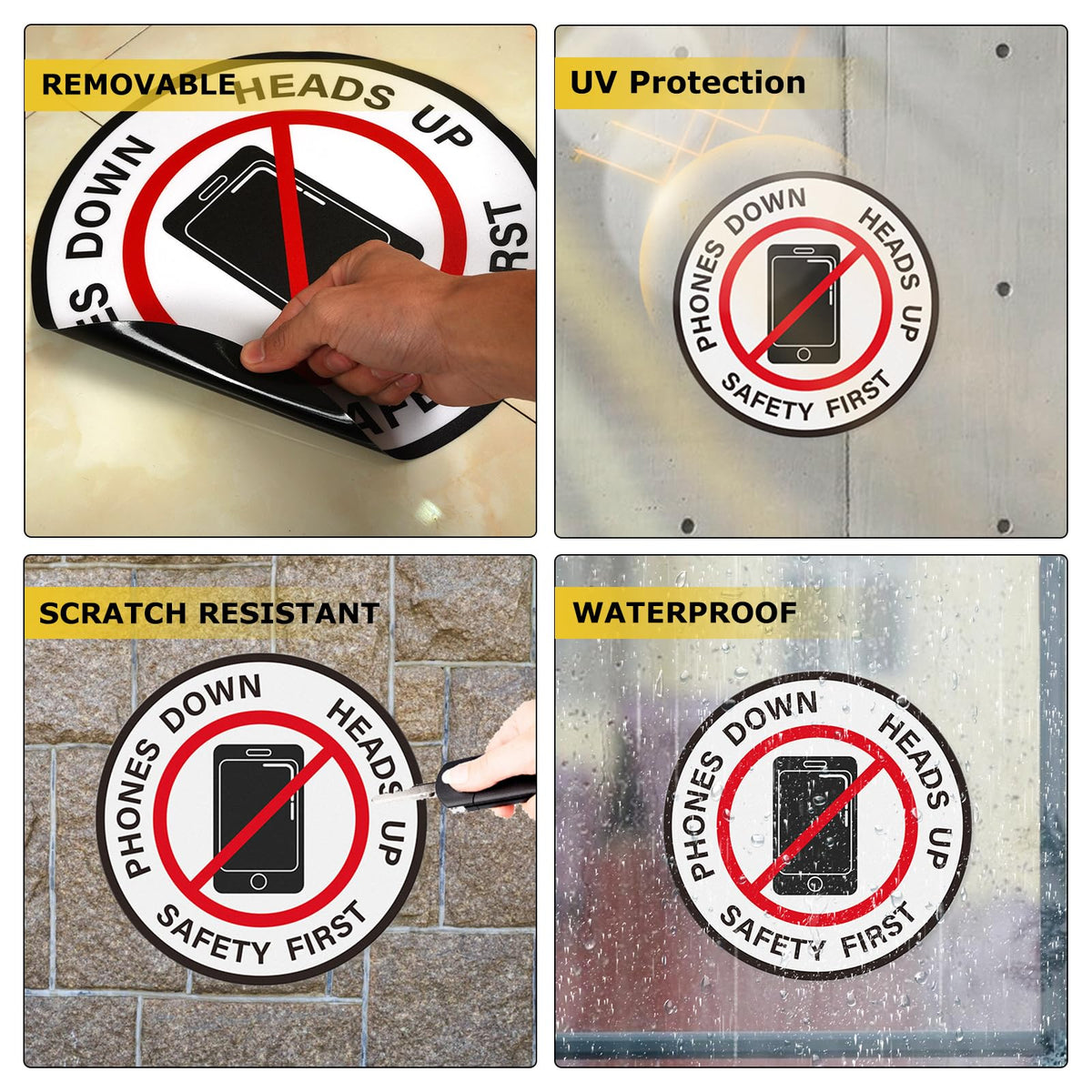 Phones Down Heads Up Sticker 12 Inch Vinyl Safety Floor Sign 10 PCS