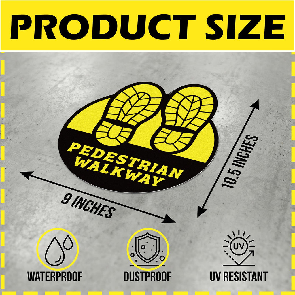 5 Pack Pedestrian Walkway Floor Sticker Sign, 9 x 10.5 Inches 5