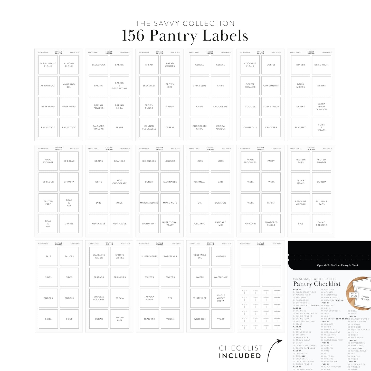 Pantry Labels - 156 Minimalist Kitchen Labels for Containers, Canisters & Food Storage on White Sticker with Black Text Modern White Pantry Labels