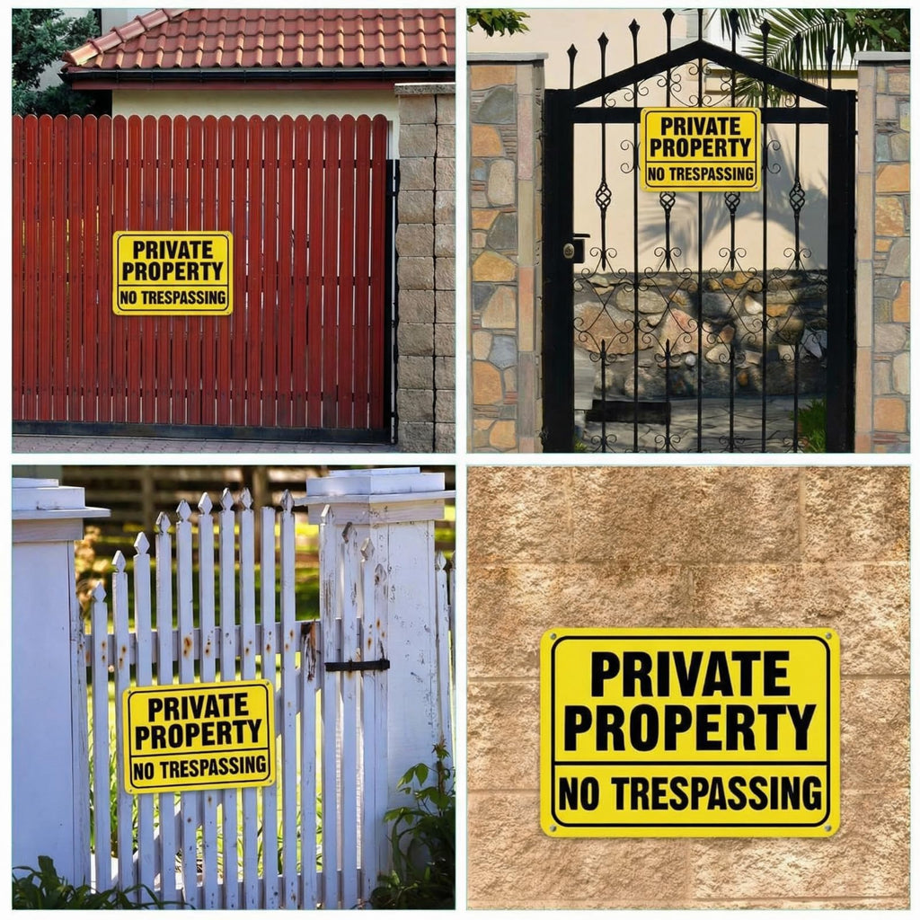 LEIFIDE 12pcs No Trespassing Private Property Signs 7 x 10 Inch Metal Reflective Aluminum No Trespassing Sign Weatherproof Warning for Property Security(High Visibility, Bright Yellow, Black)