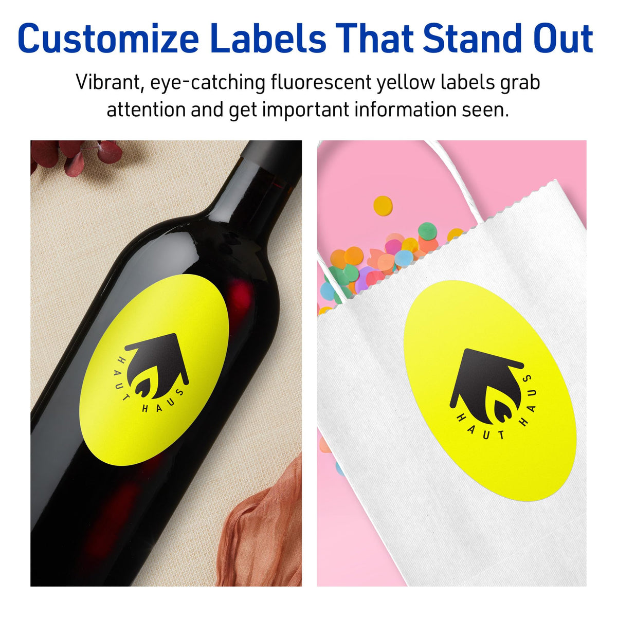 Avery Printable Oval Labels, Sure Feed Technology, 4-1/4" x 2-1/2", Neon Yellow Labels, Laser/Inkjet Printable, 120 Total, Great for Packaging and Candles 120 labels