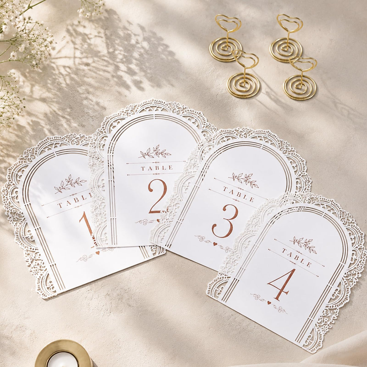 Sawysine Wedding Table Numbers 1-20 with Gold Holders, Classic 20