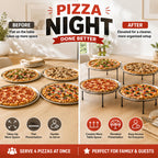Pizza Stands for Party, 4 Riser Set with Pans and Servers & Cutter