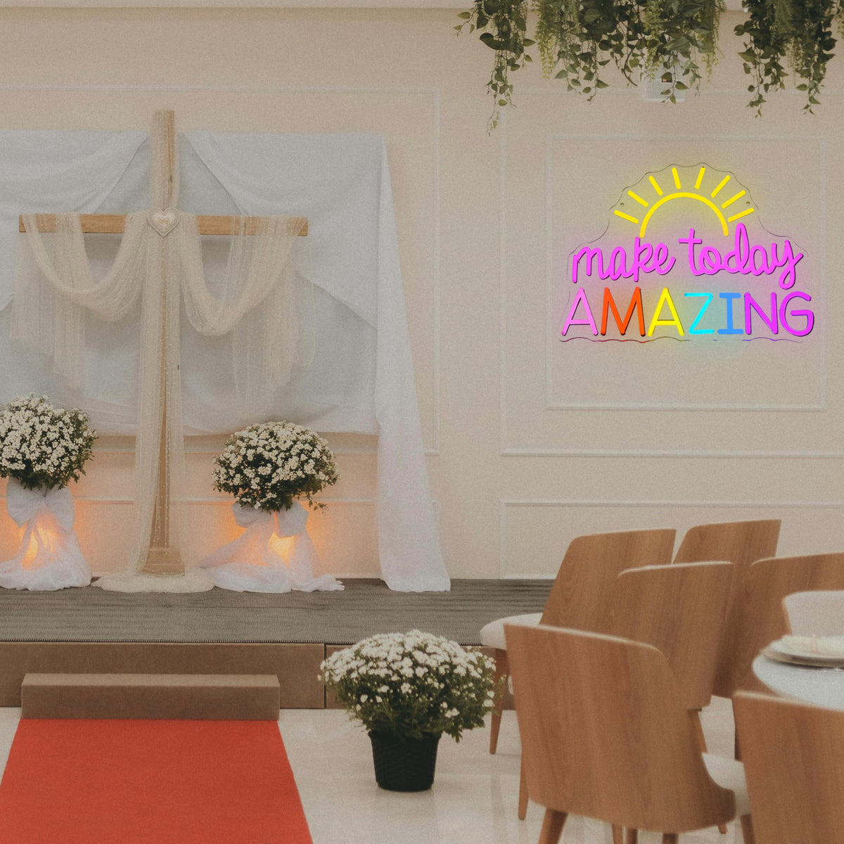 GNVETZLL Make Today Amazing Neon Sign Yellow Sunrise Neon Light Inspirational Letter Neon Light Up Sign Boho Wall Art LED Light Sign for Party Birthday Cafe Wedding Gym Half the Sun