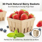 30 Pack Natural Pulp Fiber Berry Basket,Small Molded Produce Vented Basket Square