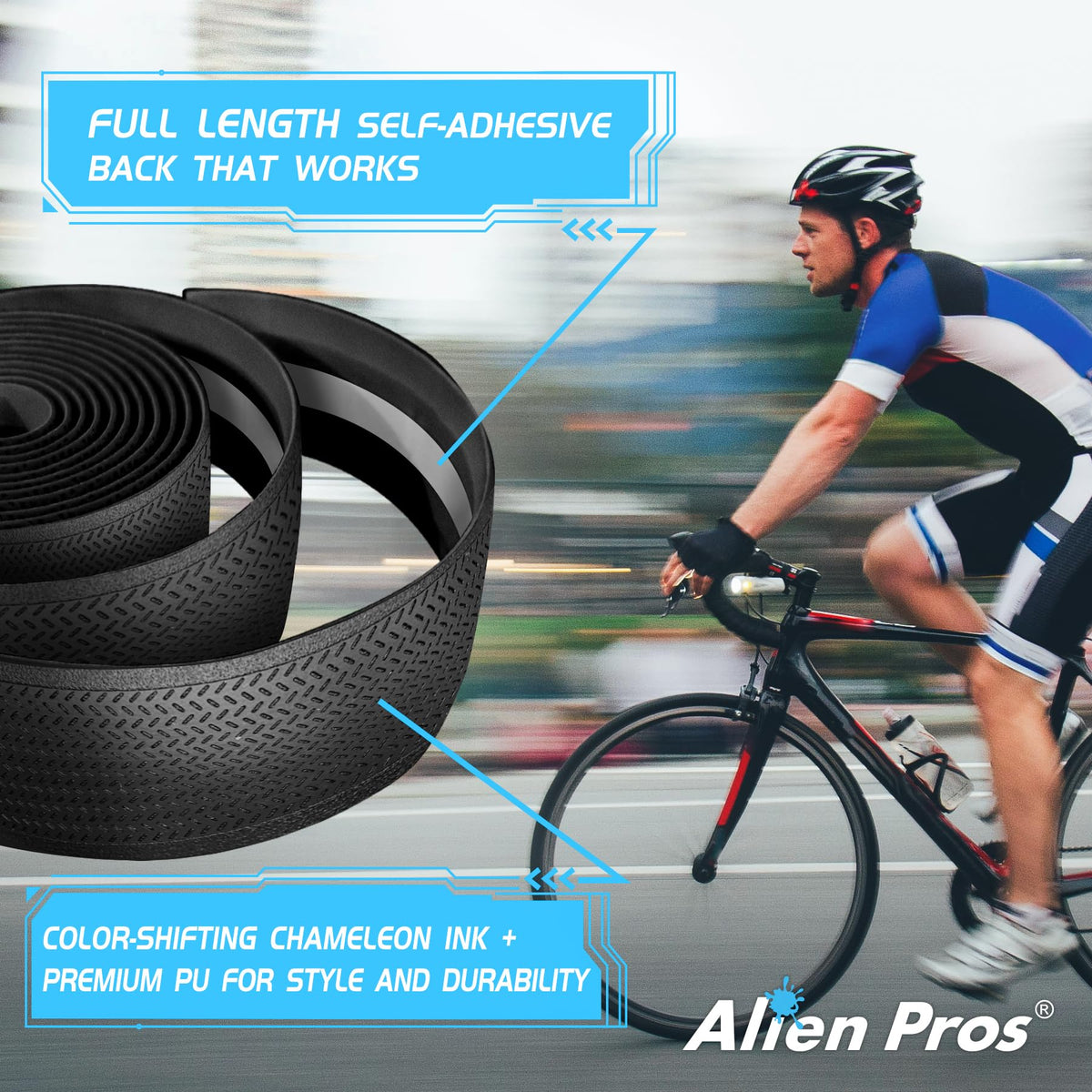 ALIEN PROS Set of 4 Black & Silver Chameleon Bike Handlebar Tape - Elevate Your Ride with Stylish, Comfortable, and Color-Shifting PU Tape for Enhanced Grip with These Bicycle Handle bar Tape