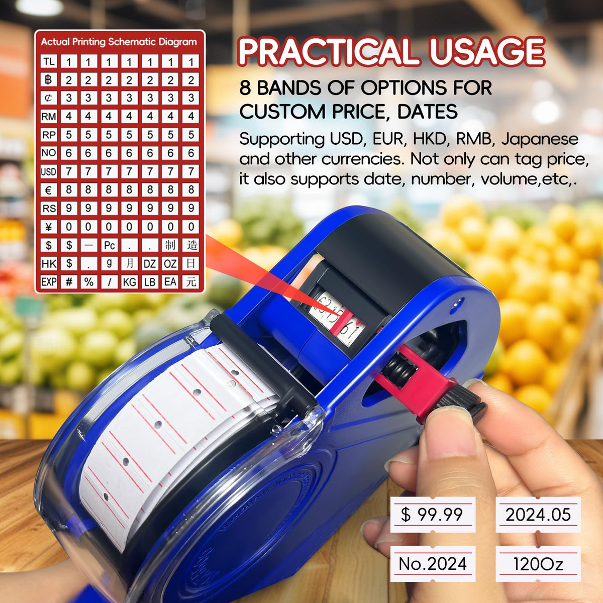 2 Pack 8 Digits Price Tag Gun with 5000 Labels & 4 Ink Rollers Kit blue
