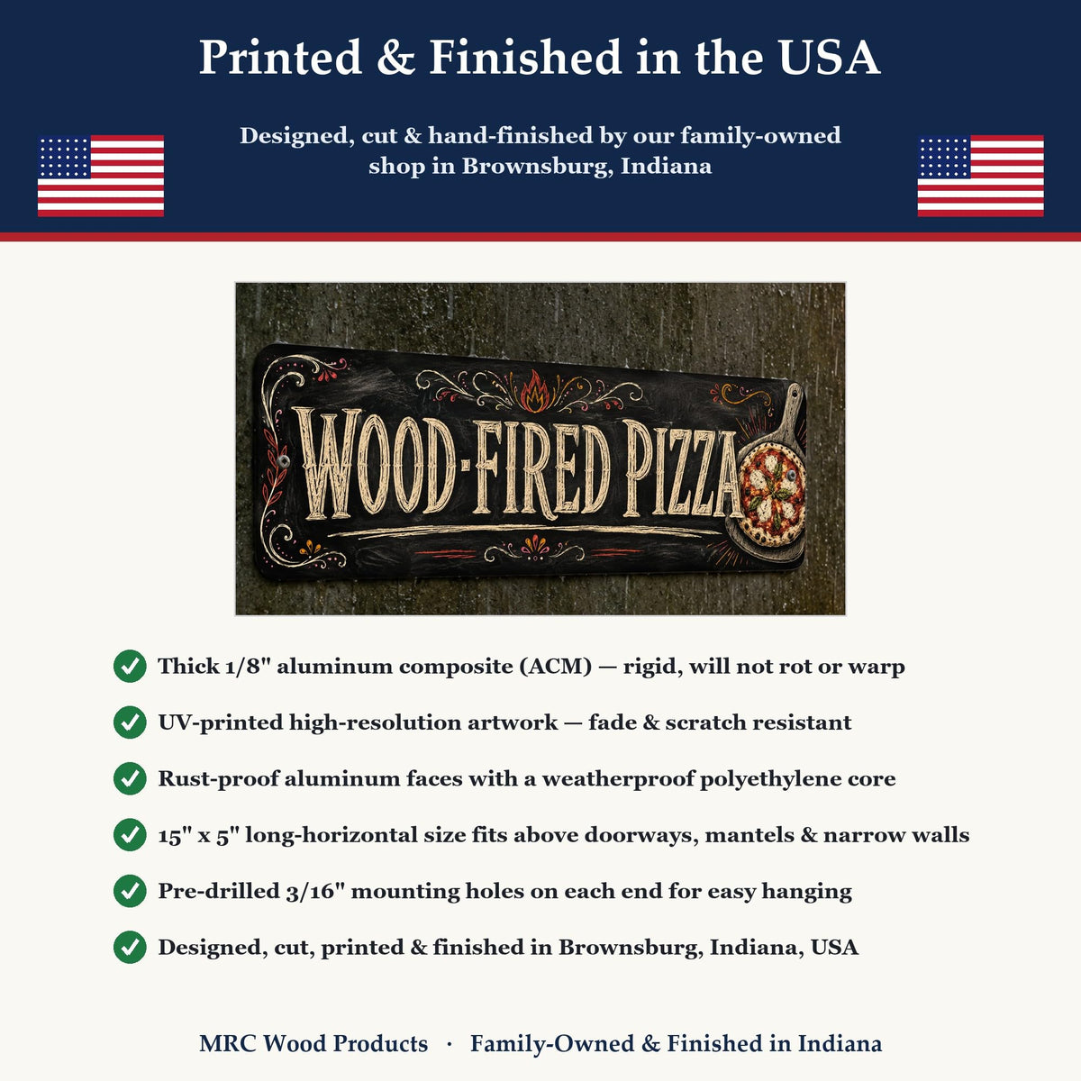 Vintage "Wood Fired Pizza" Chalkboard Metal Sign