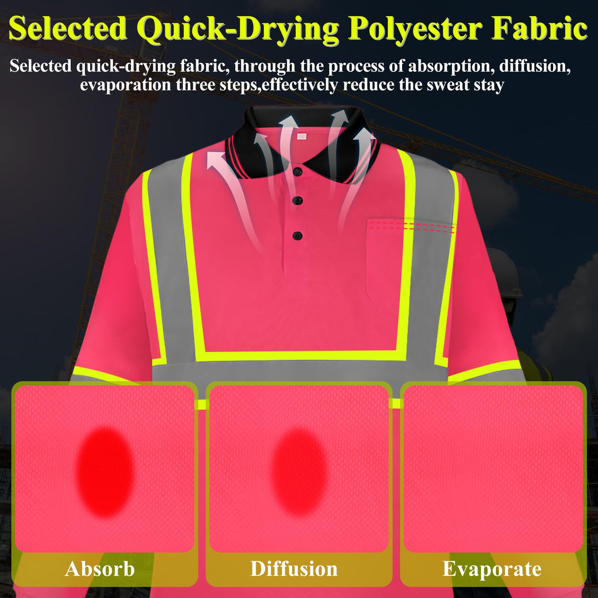 3 Pack Long Sleeve Safety Polo Shirt Reflective High Visibility Construction Work Shirts ANSI Class 3 for Men Pink X-Large